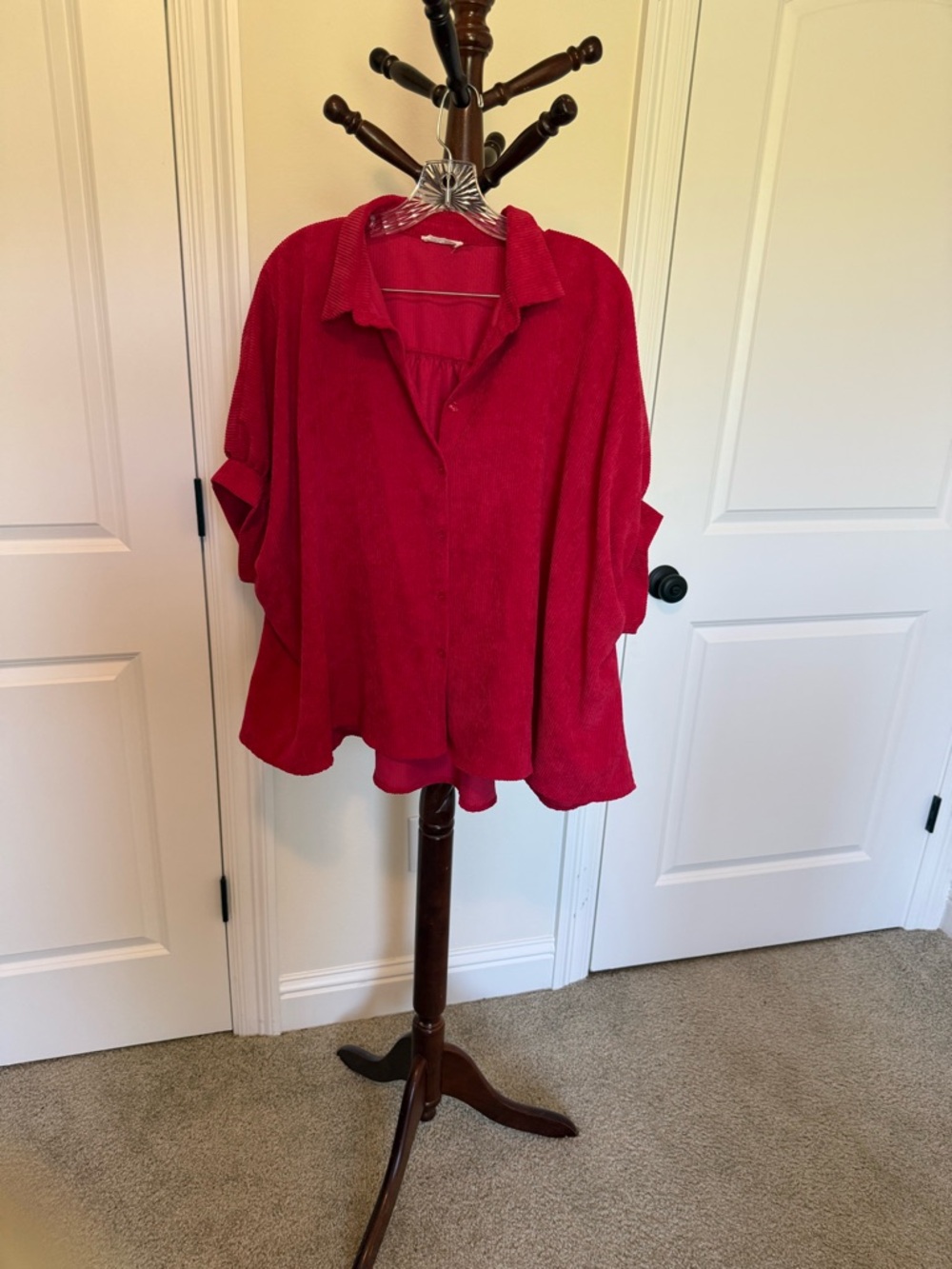 Relaxed Red Button-Front Women's Blouse